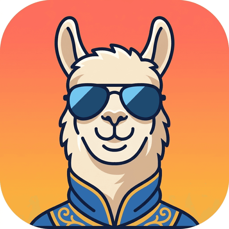 Alphonso the llama, wearing sunglasses and a blue and gold jacket